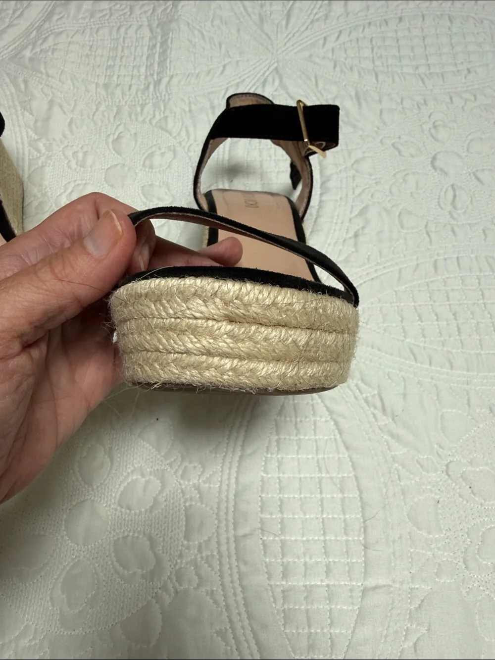 Black Espadrille Wedge Sandals with Ankle Buckle